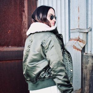 Gap bomber jacket with pink faux fur